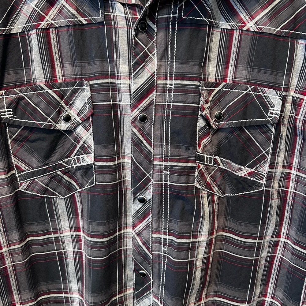 BKE Men’s Pearl Snap Black Red Plaid Western Style Athletic Fit Shirt Sz XXL - Picture 3 of 7